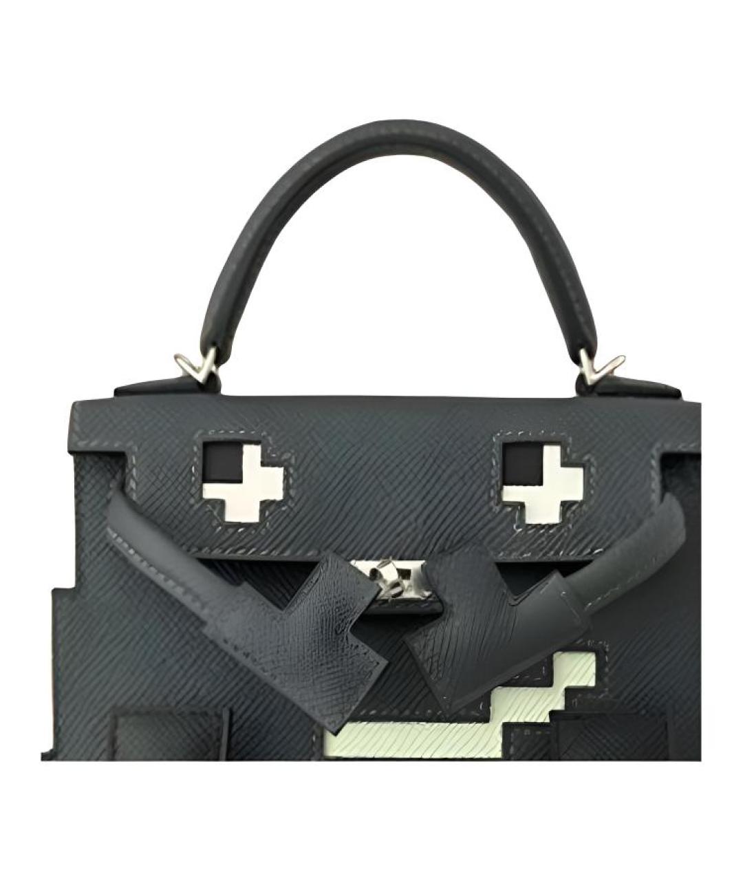 HERMES Черная кожаная сумка с короткими ручками, фото 2