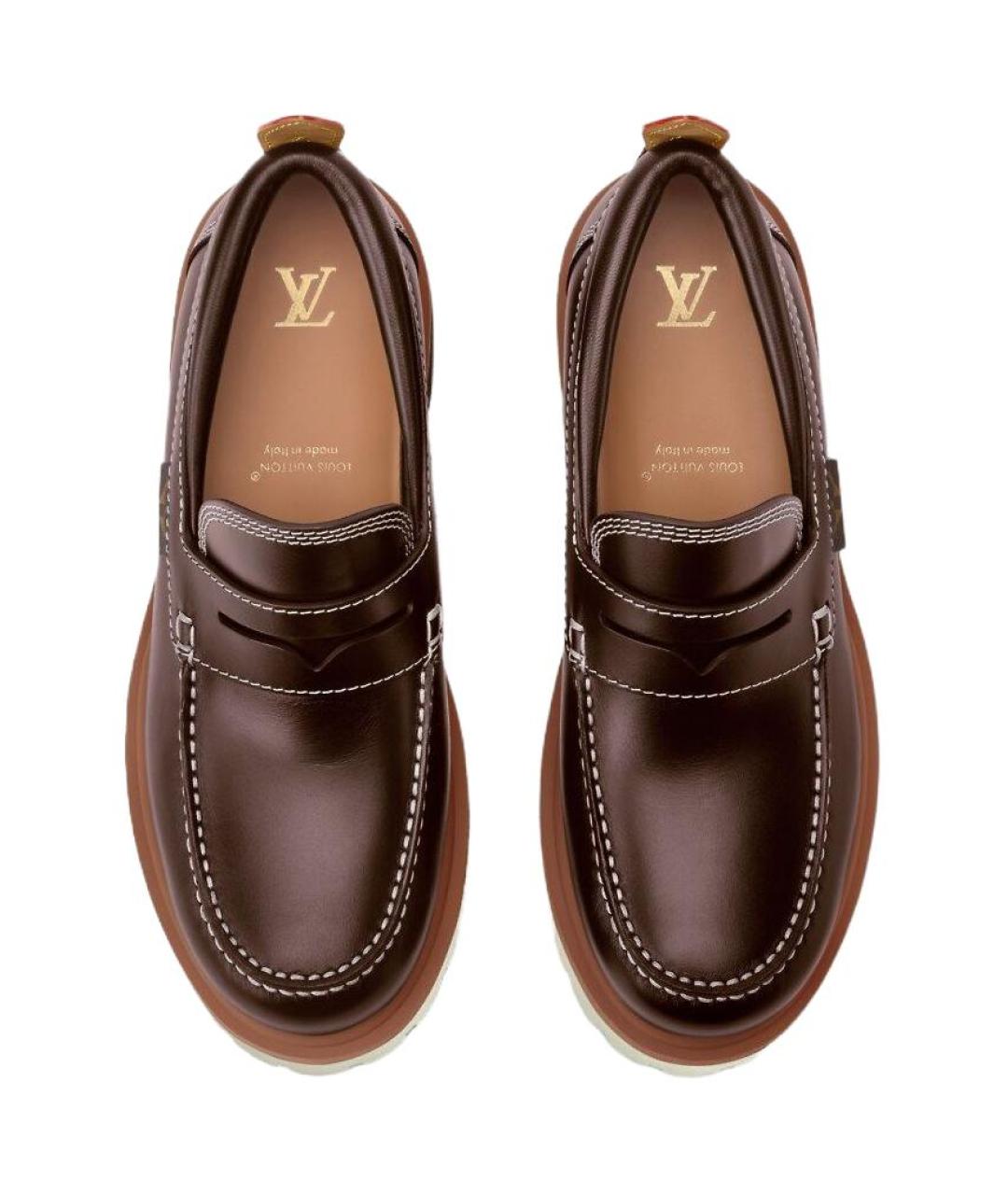 LOUIS VUITTON Коричневые кожаные лоферы, фото 4