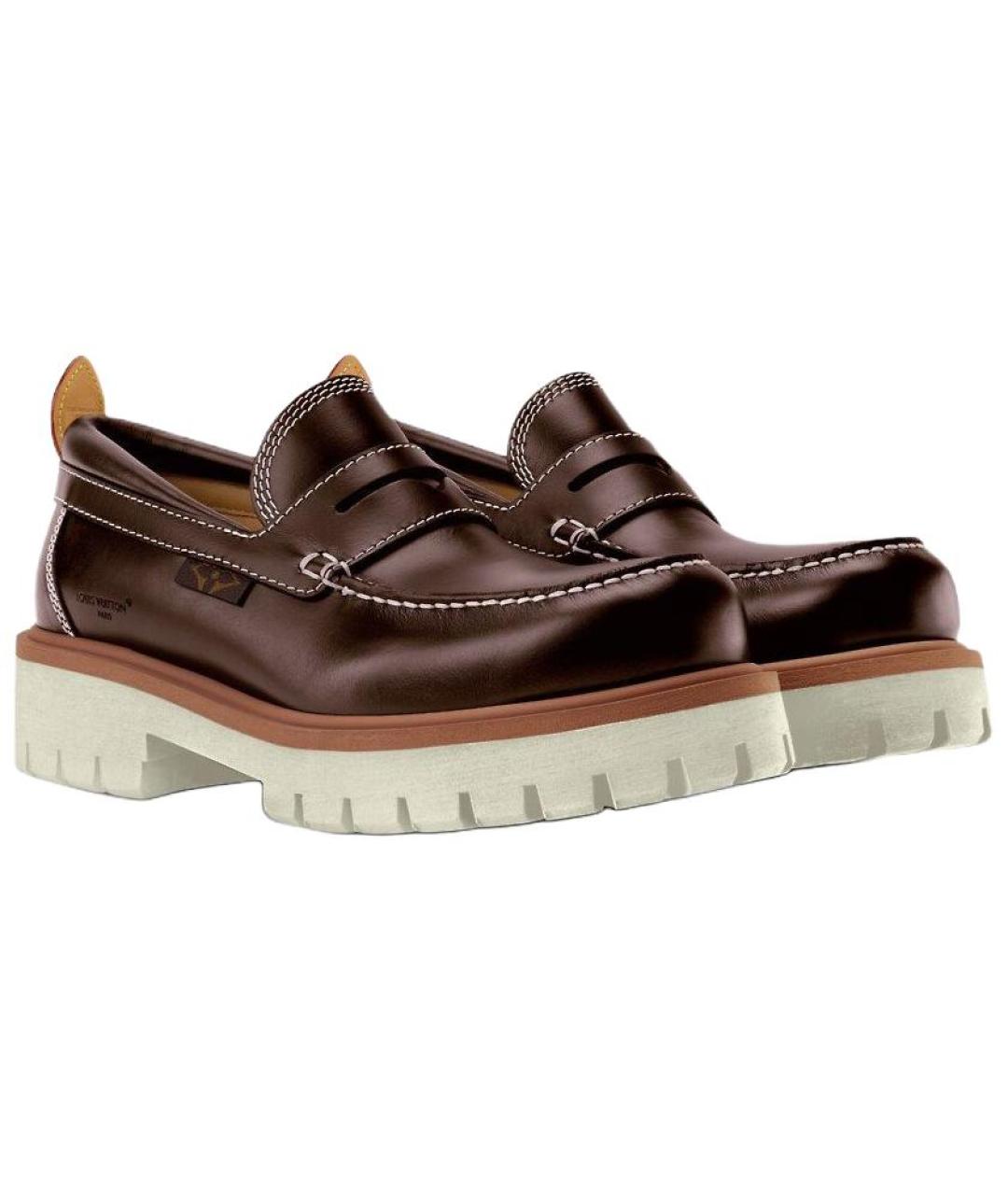 LOUIS VUITTON Коричневые кожаные лоферы, фото 3