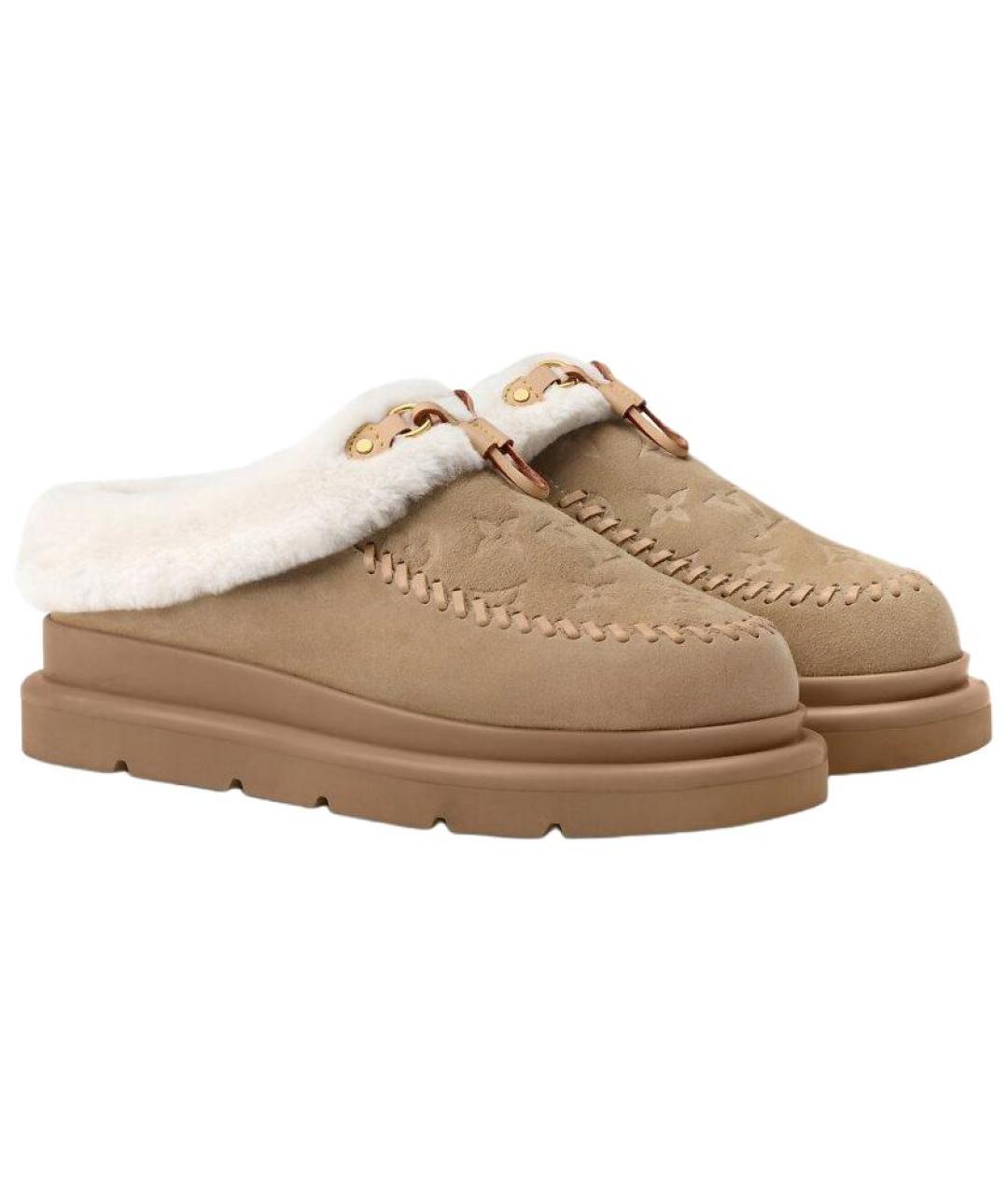 LOUIS VUITTON Бежевые нубуковые мюли, фото 3