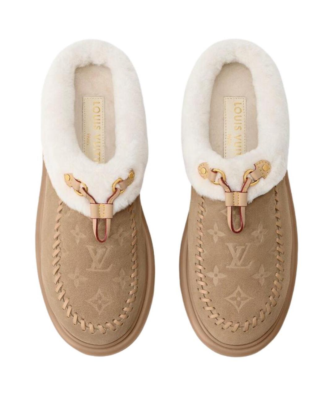 LOUIS VUITTON Бежевые нубуковые мюли, фото 5
