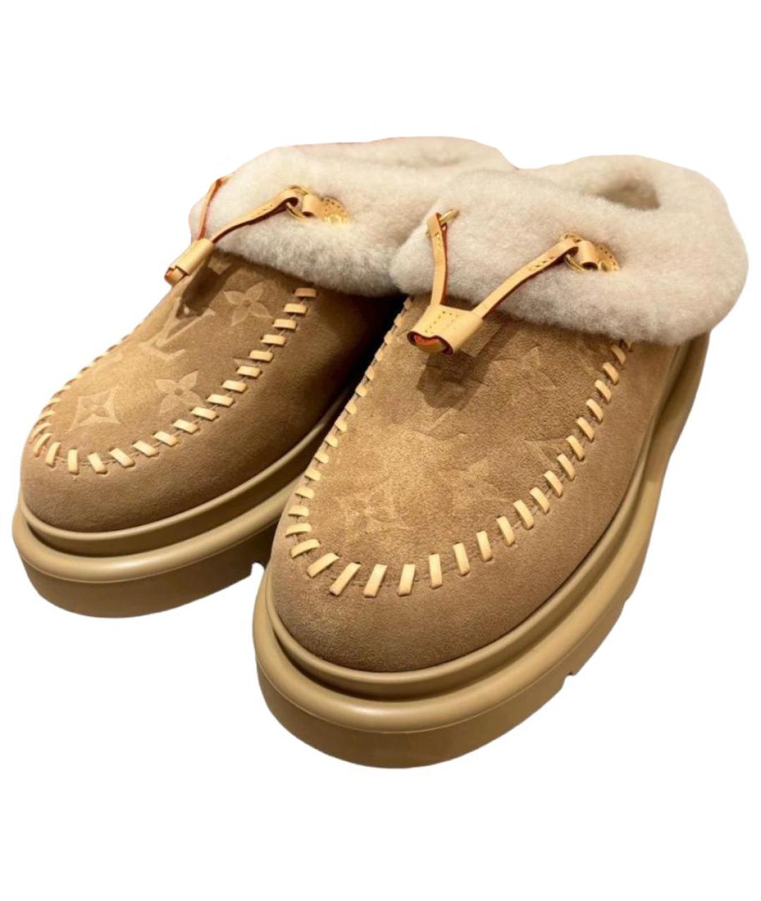 LOUIS VUITTON Бежевые нубуковые мюли, фото 4