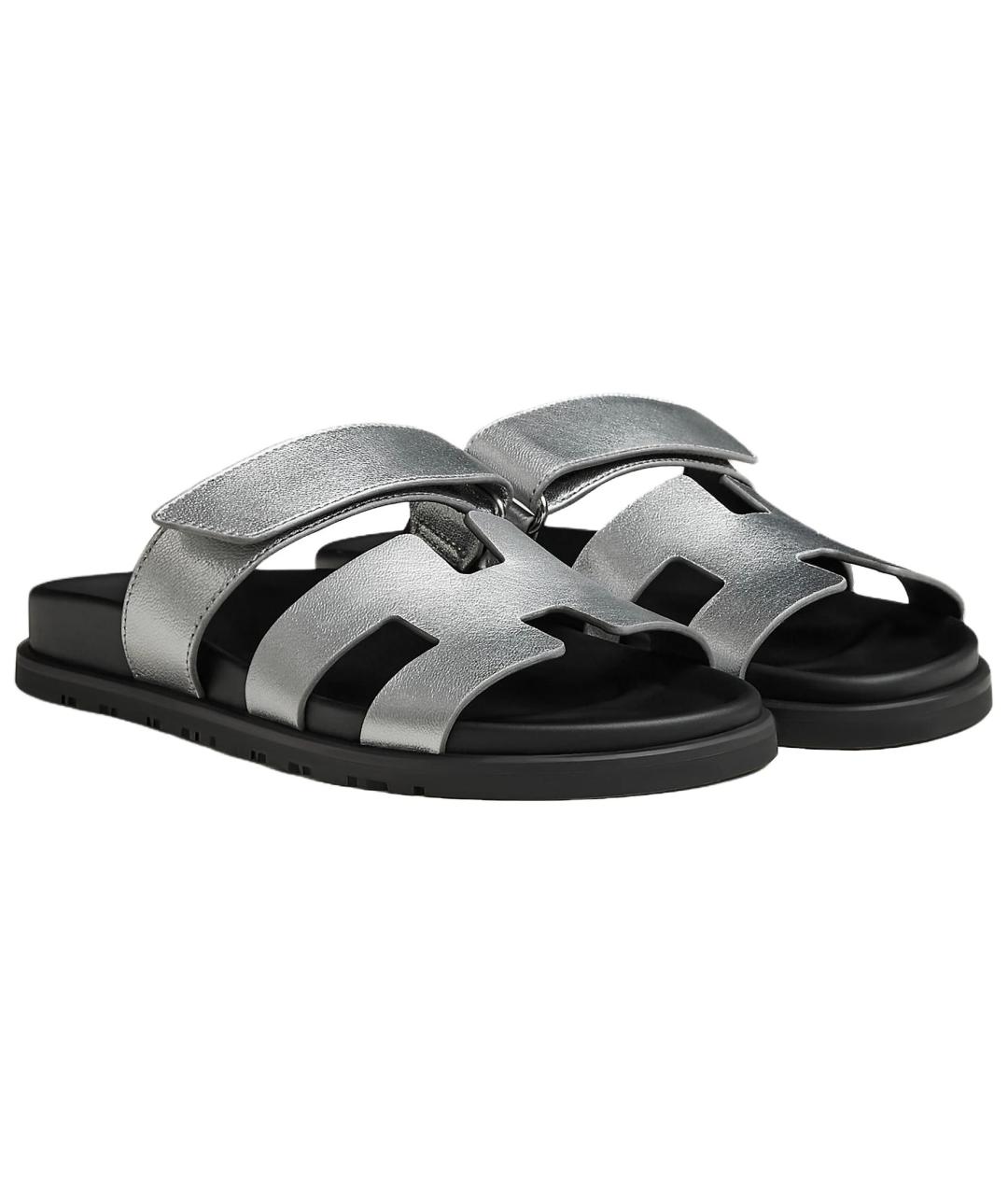 HERMES Серые кожаные сандалии, фото 3