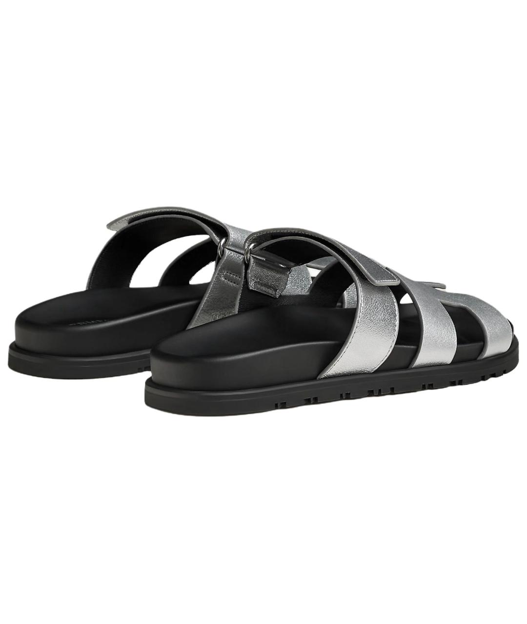 HERMES Серые кожаные сандалии, фото 4