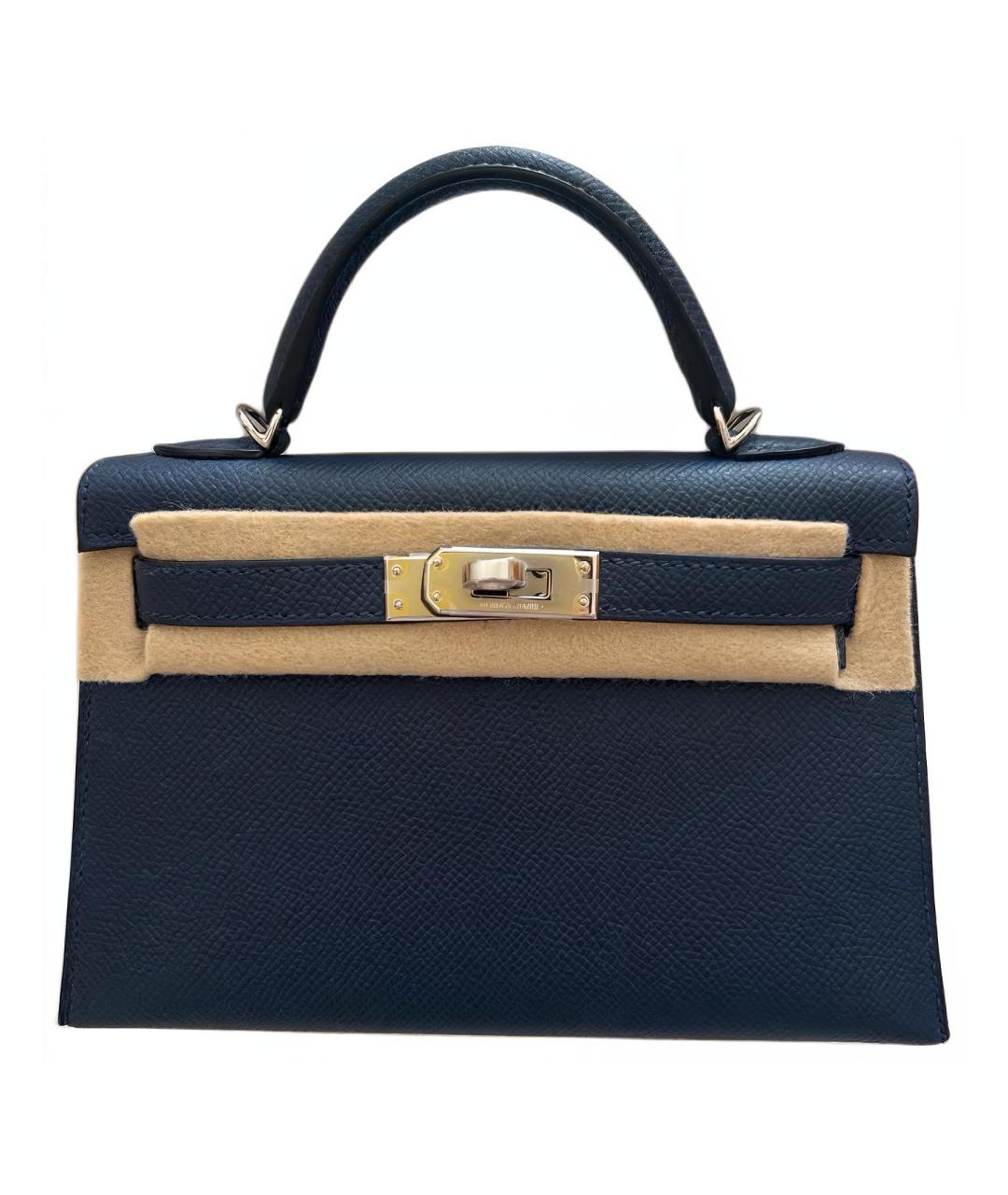 HERMES Темно-синяя кожаная сумка с короткими ручками, фото 1