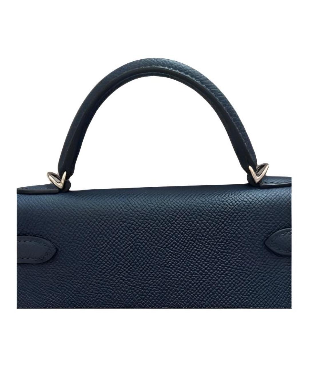 HERMES Темно-синяя кожаная сумка с короткими ручками, фото 4