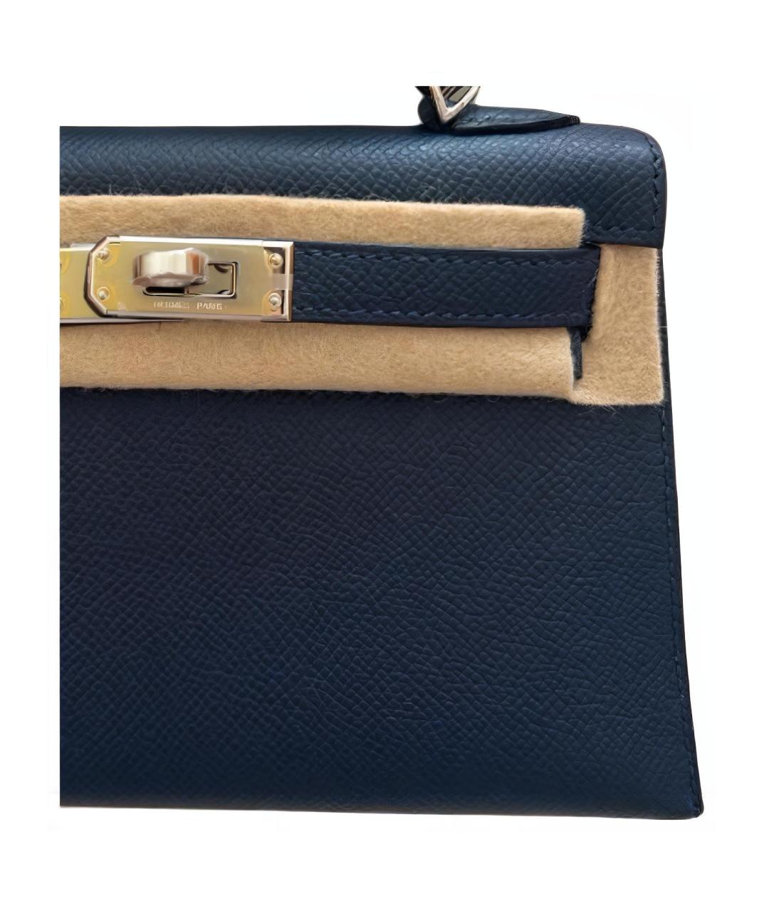HERMES Темно-синяя кожаная сумка с короткими ручками, фото 3