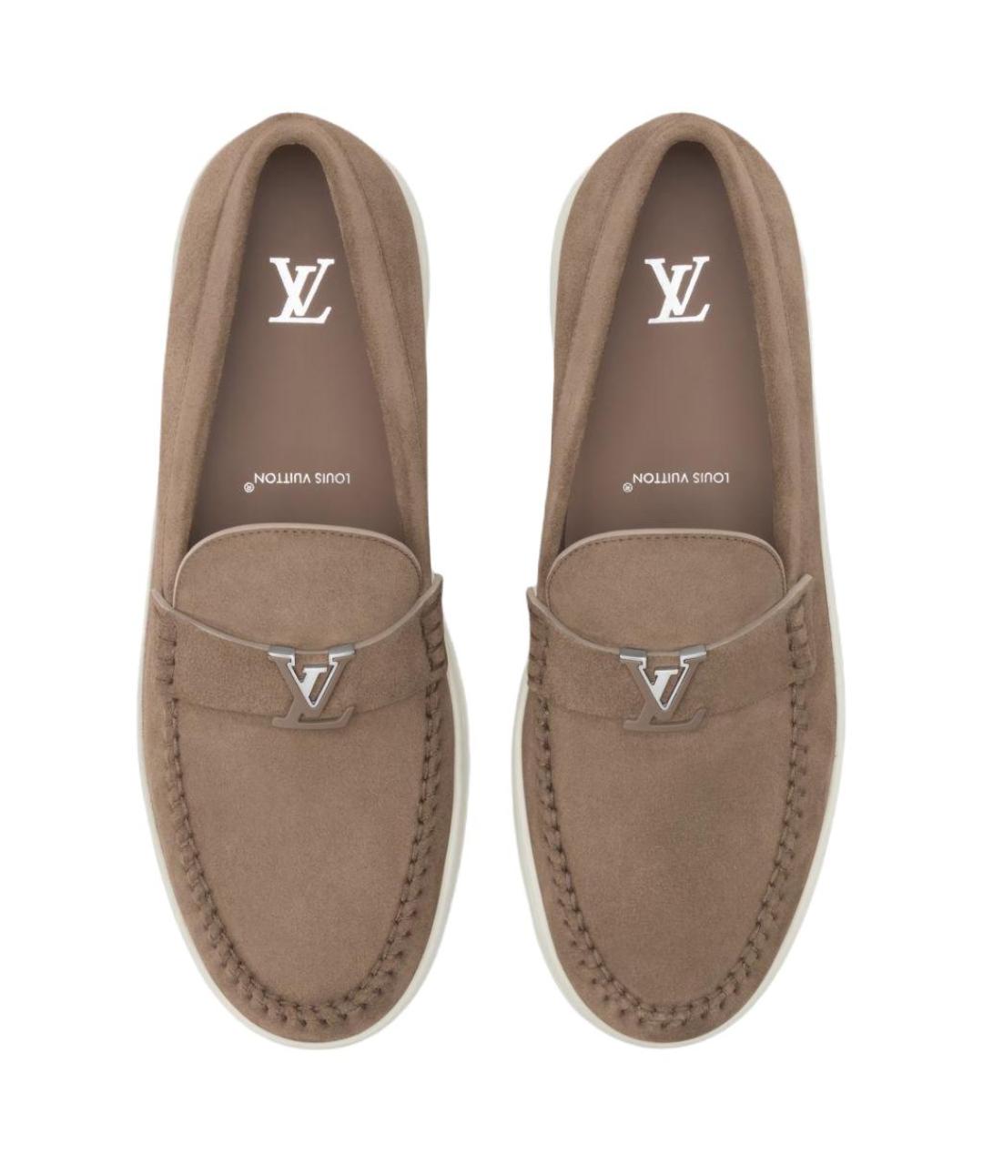 LOUIS VUITTON Бежевые замшевые лоферы, фото 4