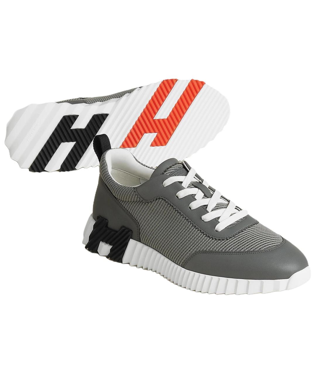 HERMES Серые кожаные низкие кроссовки / кеды, фото 5