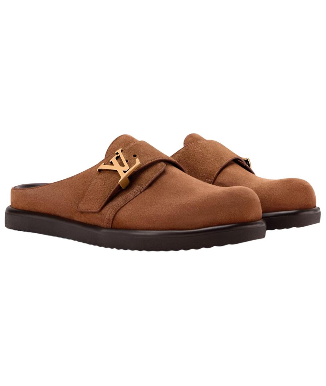 LOUIS VUITTON Коричневые кожаные слипоны, фото 3