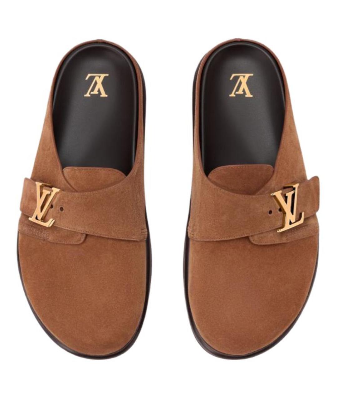LOUIS VUITTON Коричневые кожаные слипоны, фото 4