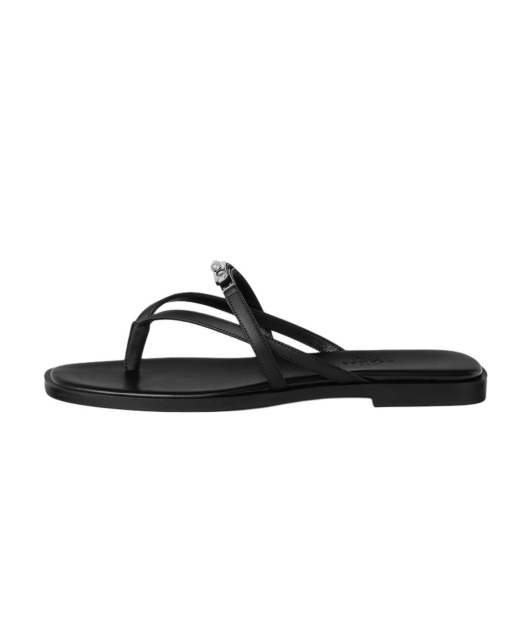 HERMES Черные кожаные шлепанцы, фото 2