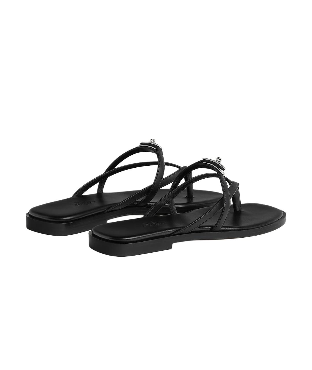 HERMES Черные кожаные шлепанцы, фото 5