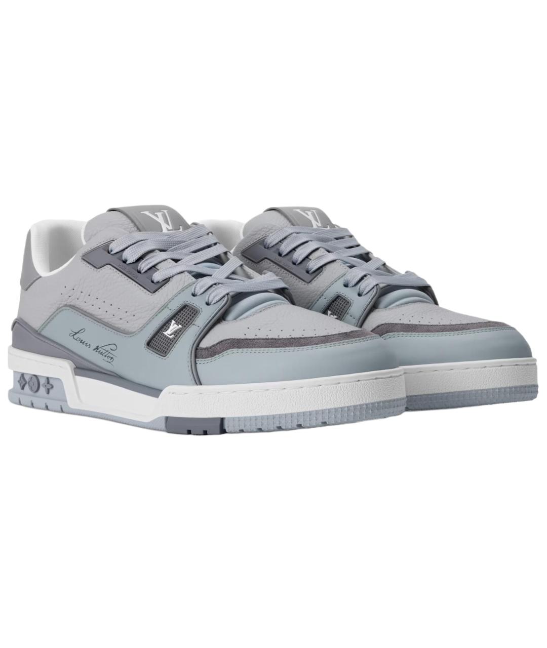 LOUIS VUITTON Серые кожаные низкие кроссовки / кеды, фото 3