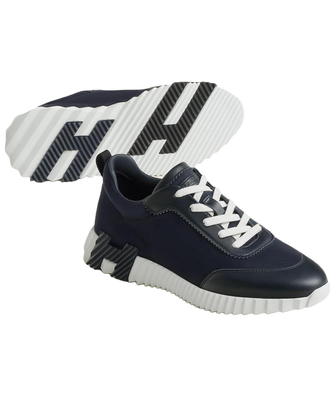 HERMES Темно-синие кожаные низкие кроссовки / кеды, фото 5