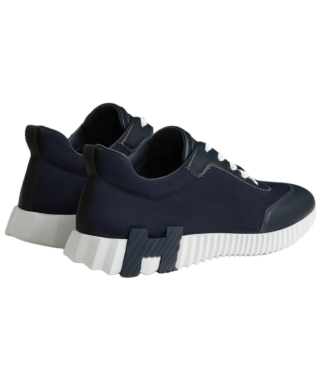 HERMES Темно-синие кожаные низкие кроссовки / кеды, фото 4