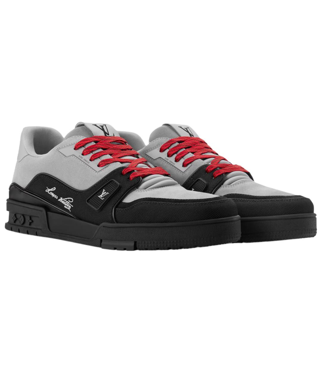 LOUIS VUITTON Серые кожаные низкие кроссовки / кеды, фото 3