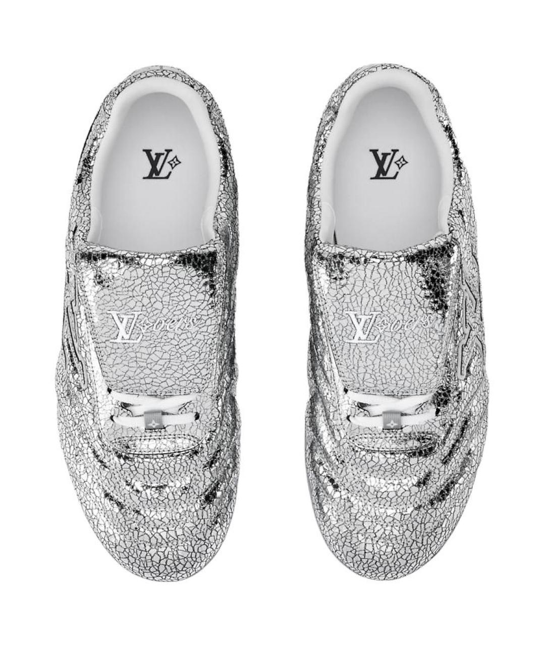 LOUIS VUITTON Серебряные кожаные кроссовки, фото 4