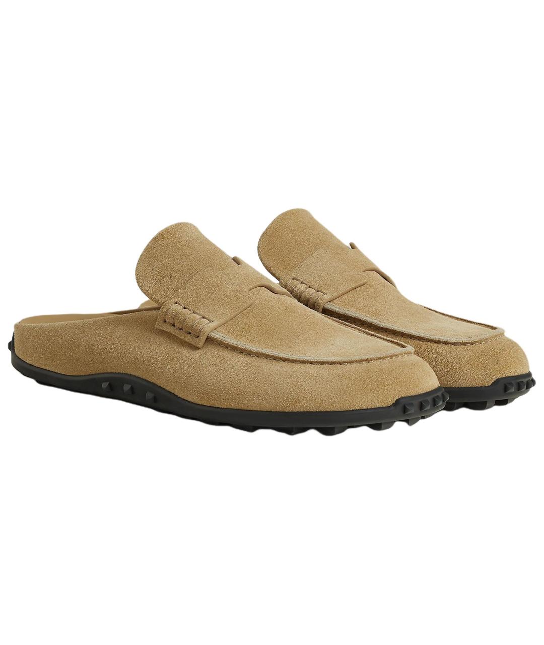 HERMES Бежевые кожаные мюли, фото 3