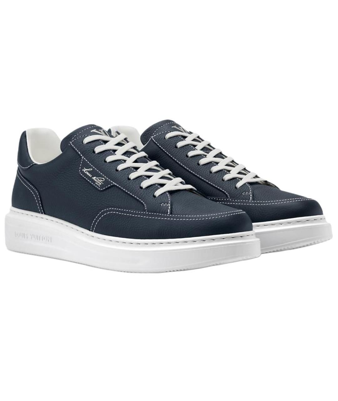 LOUIS VUITTON Синие кожаные низкие кроссовки / кеды, фото 3
