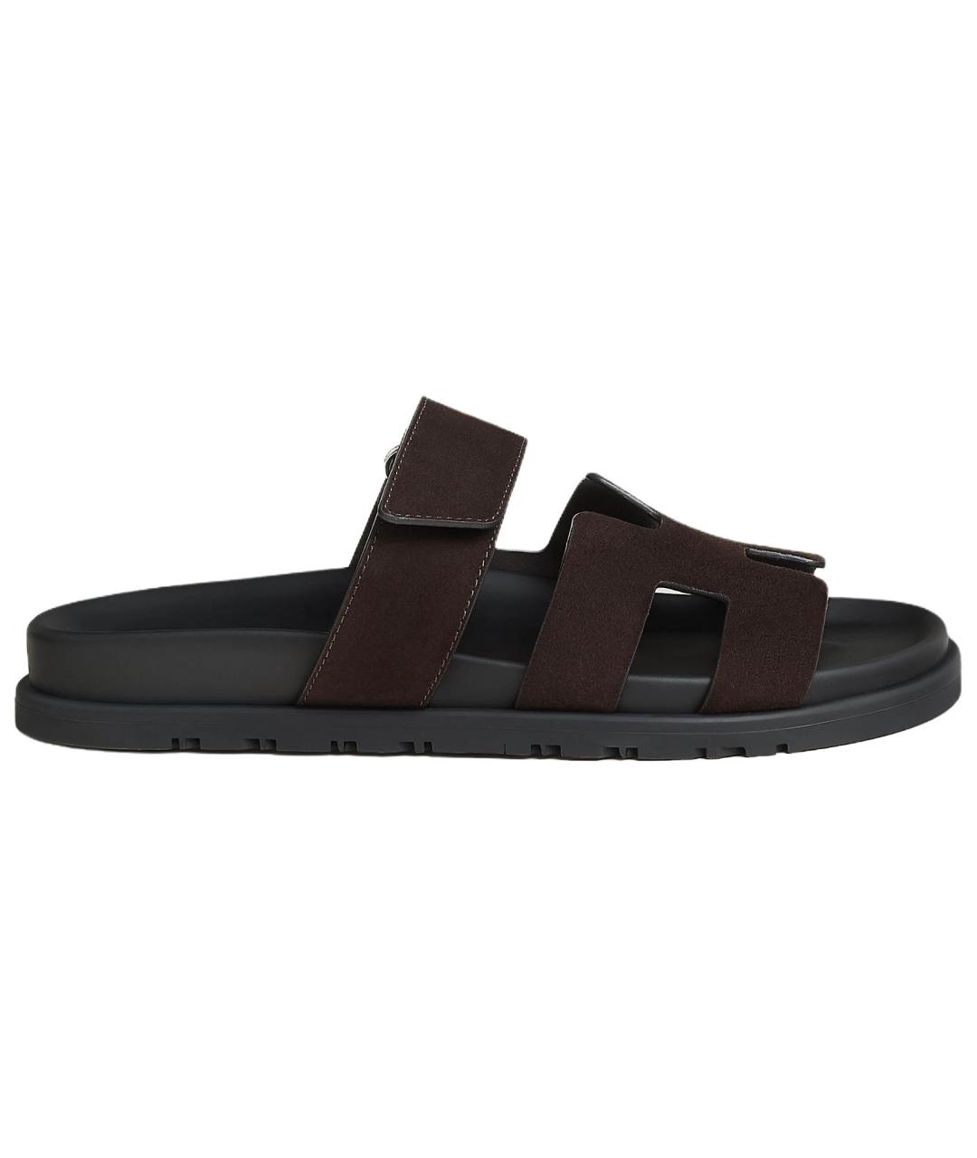 HERMES Коричневые замшевые сандалии, фото 1