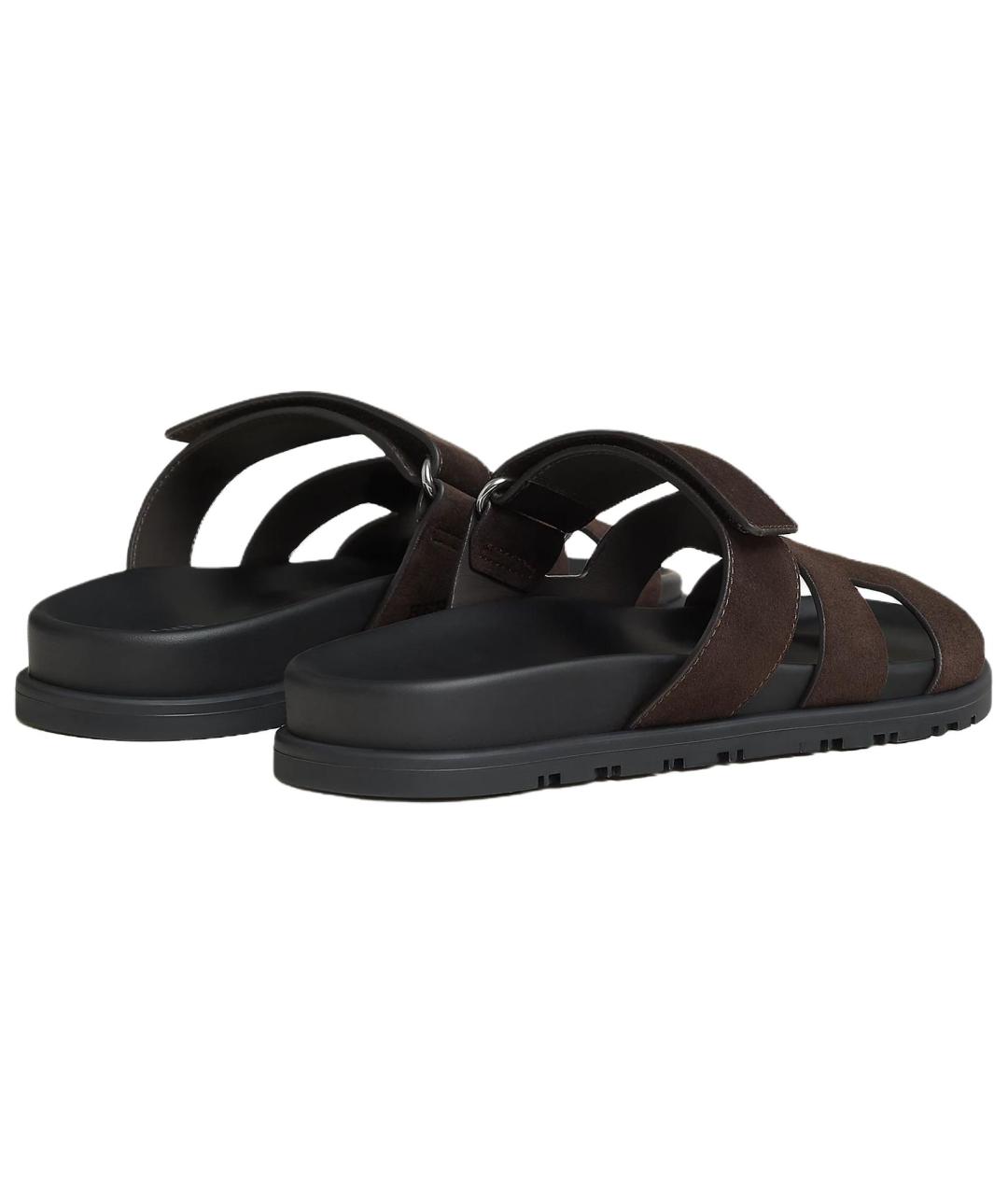 HERMES Коричневые замшевые сандалии, фото 5