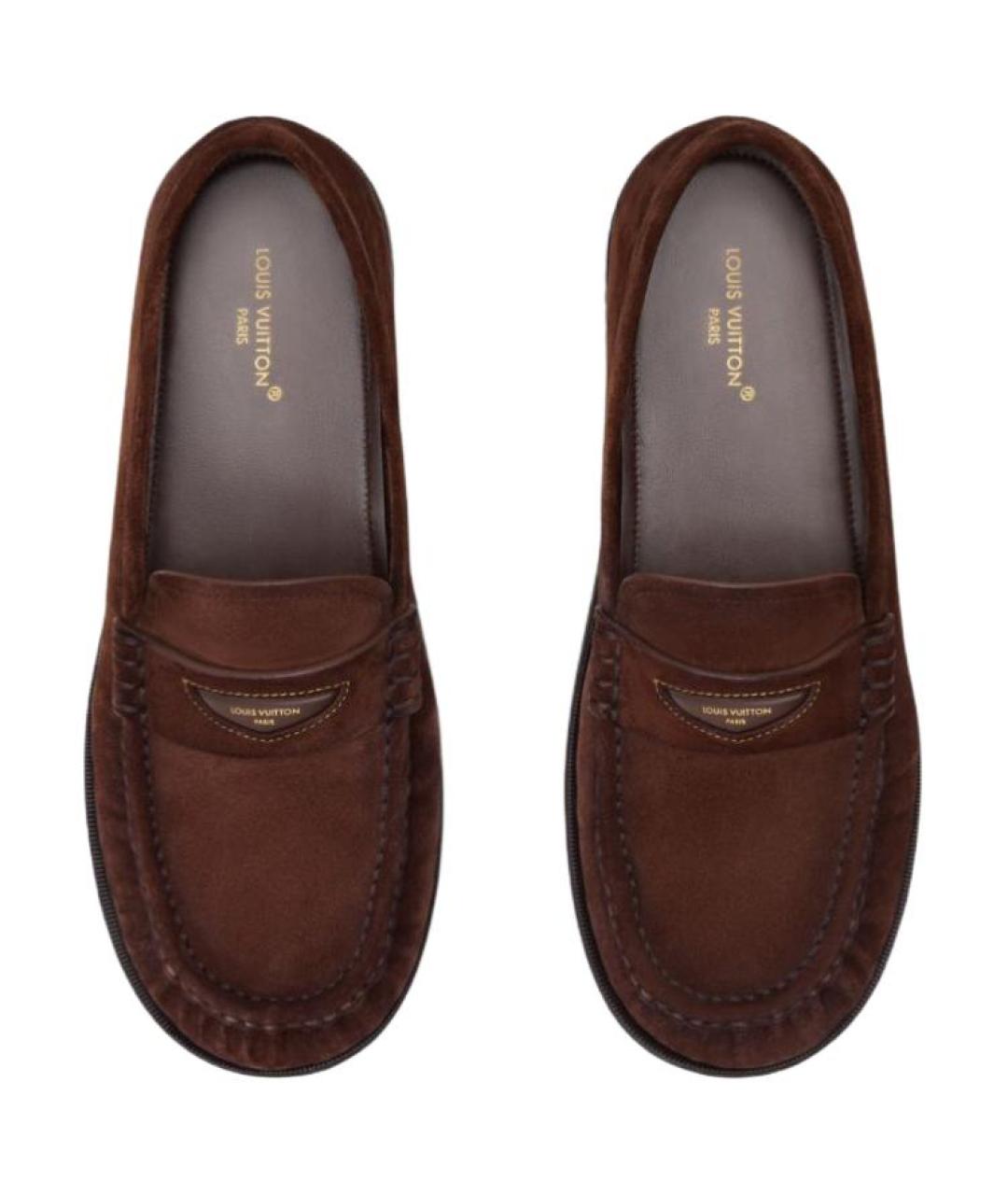 LOUIS VUITTON Коричневые нубуковые лоферы, фото 4