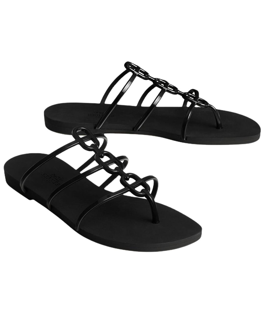 HERMES Черные шлепанцы, фото 4