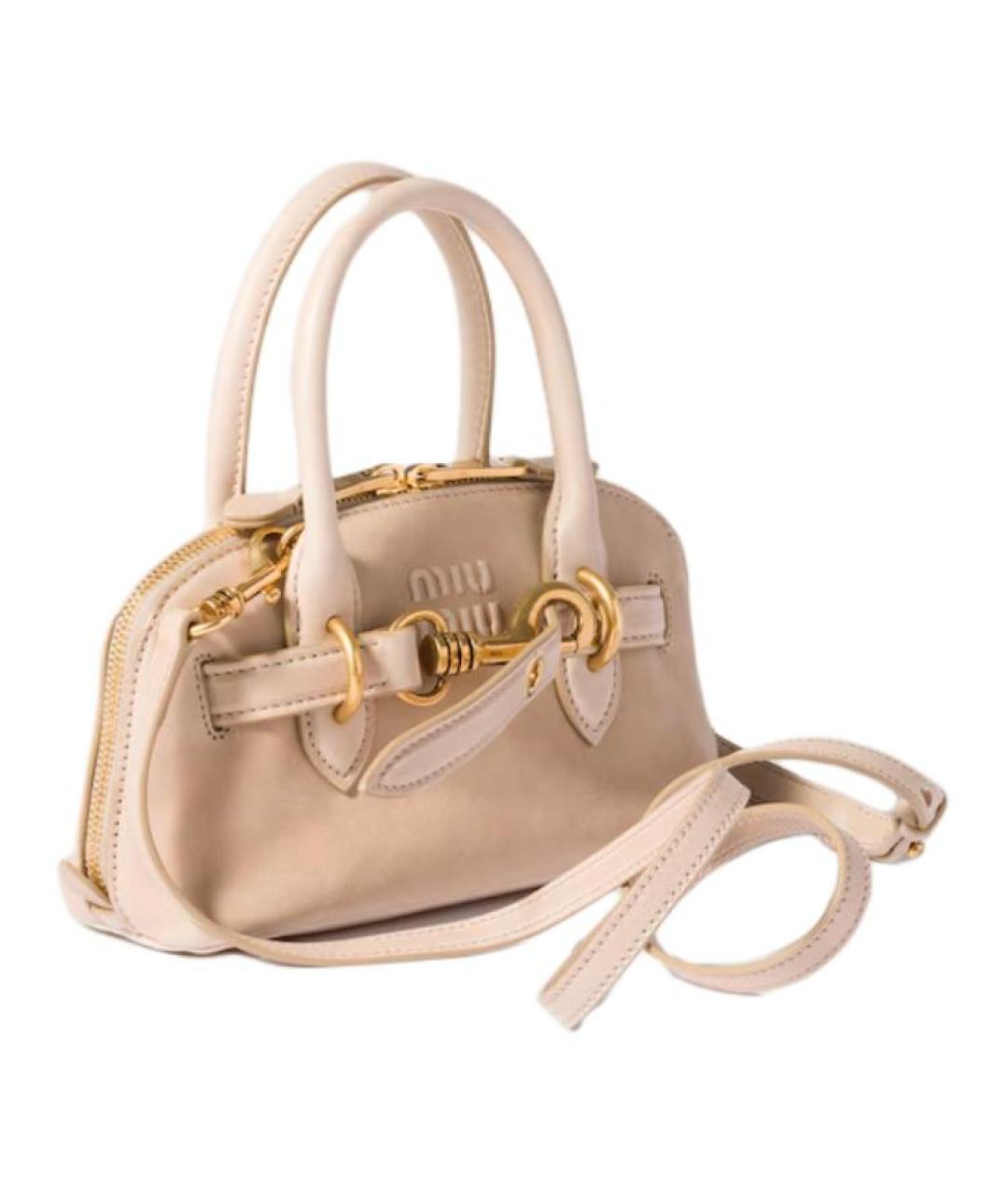 MIU MIU Бежевая кожаная сумка с короткими ручками, фото 2