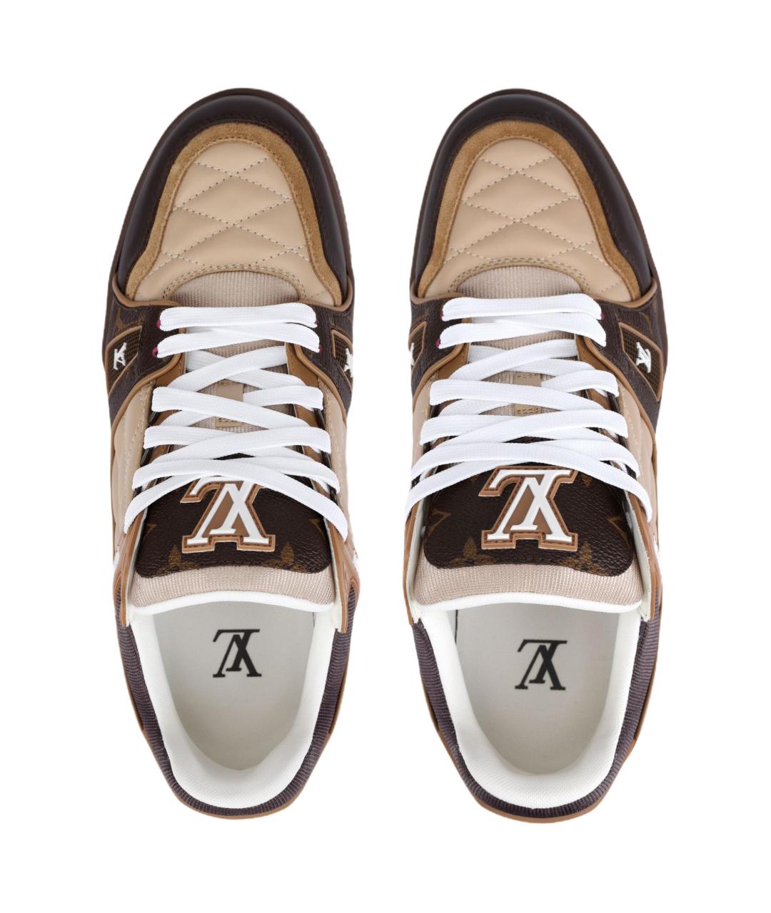 LOUIS VUITTON Коричневые кожаные низкие кроссовки / кеды, фото 3