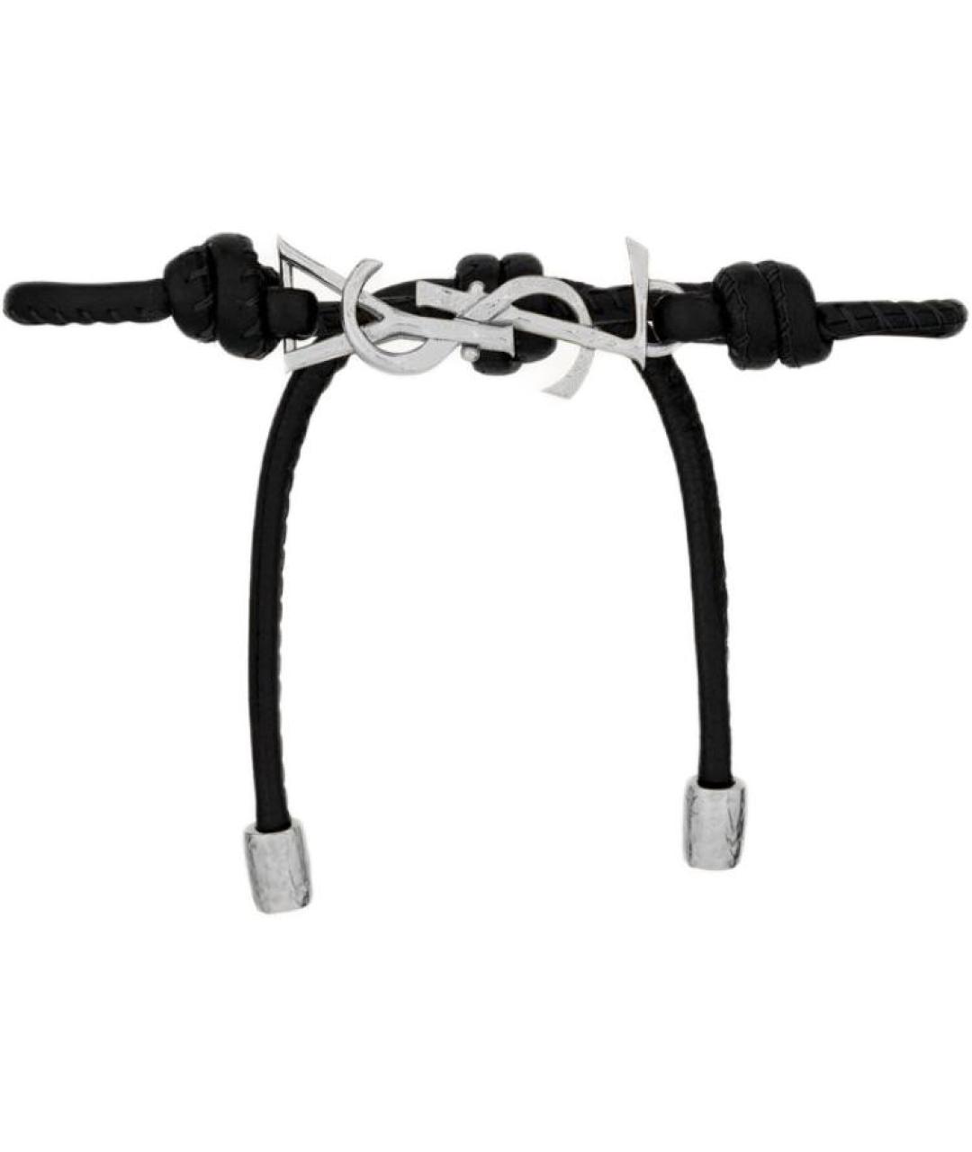 SAINT LAURENT Черный кожаный браслет, фото 1