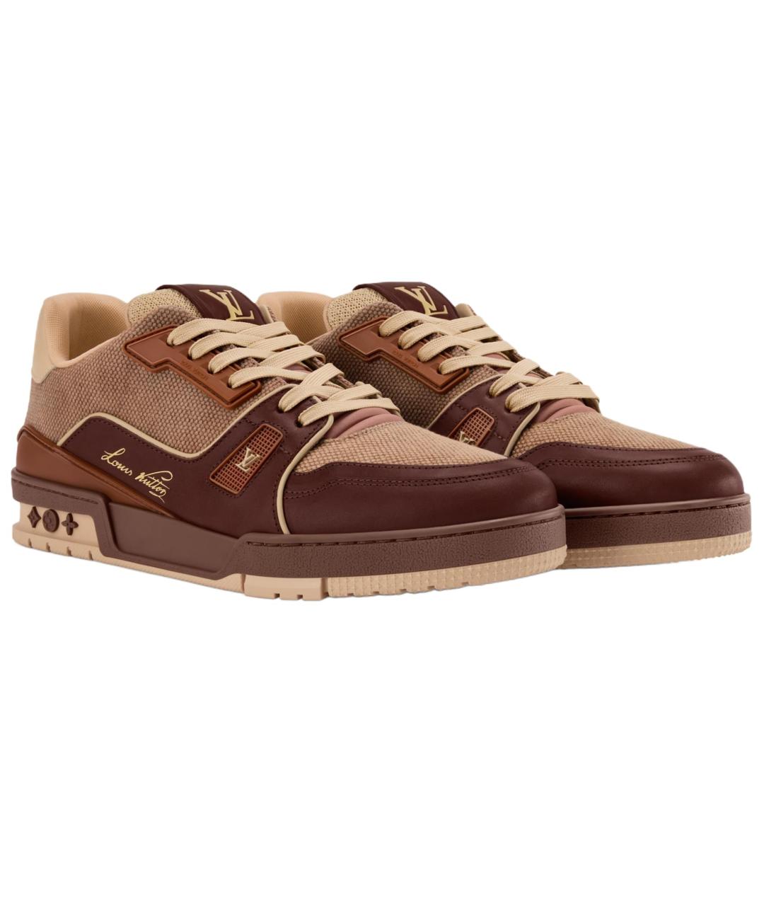 LOUIS VUITTON Коричневые кожаные низкие кроссовки / кеды, фото 3