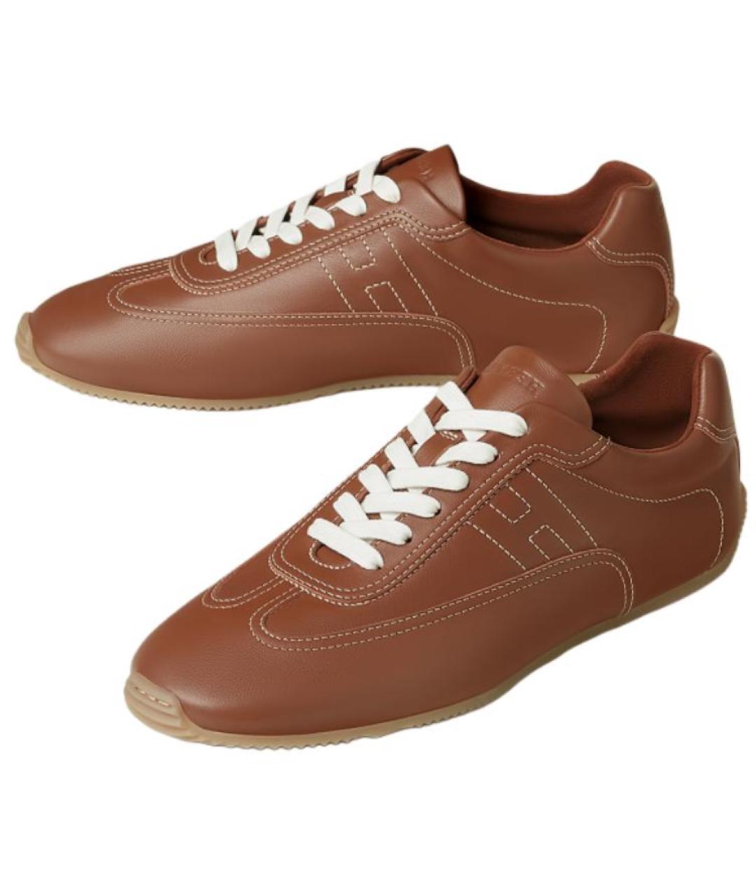 HERMES Золотые кожаные низкие кроссовки / кеды, фото 3