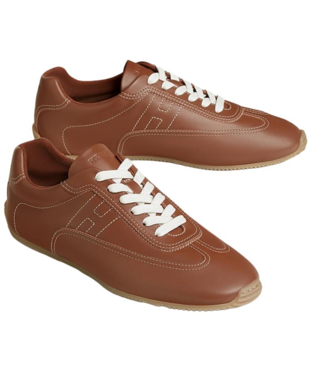 HERMES Золотые кожаные низкие кроссовки / кеды, фото 4