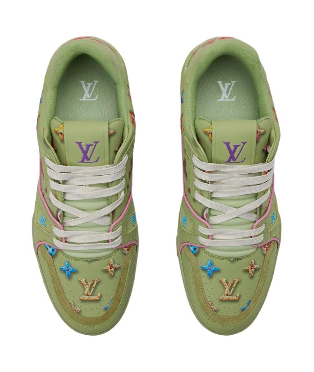 LOUIS VUITTON Зеленые кожаные низкие кроссовки / кеды, фото 4