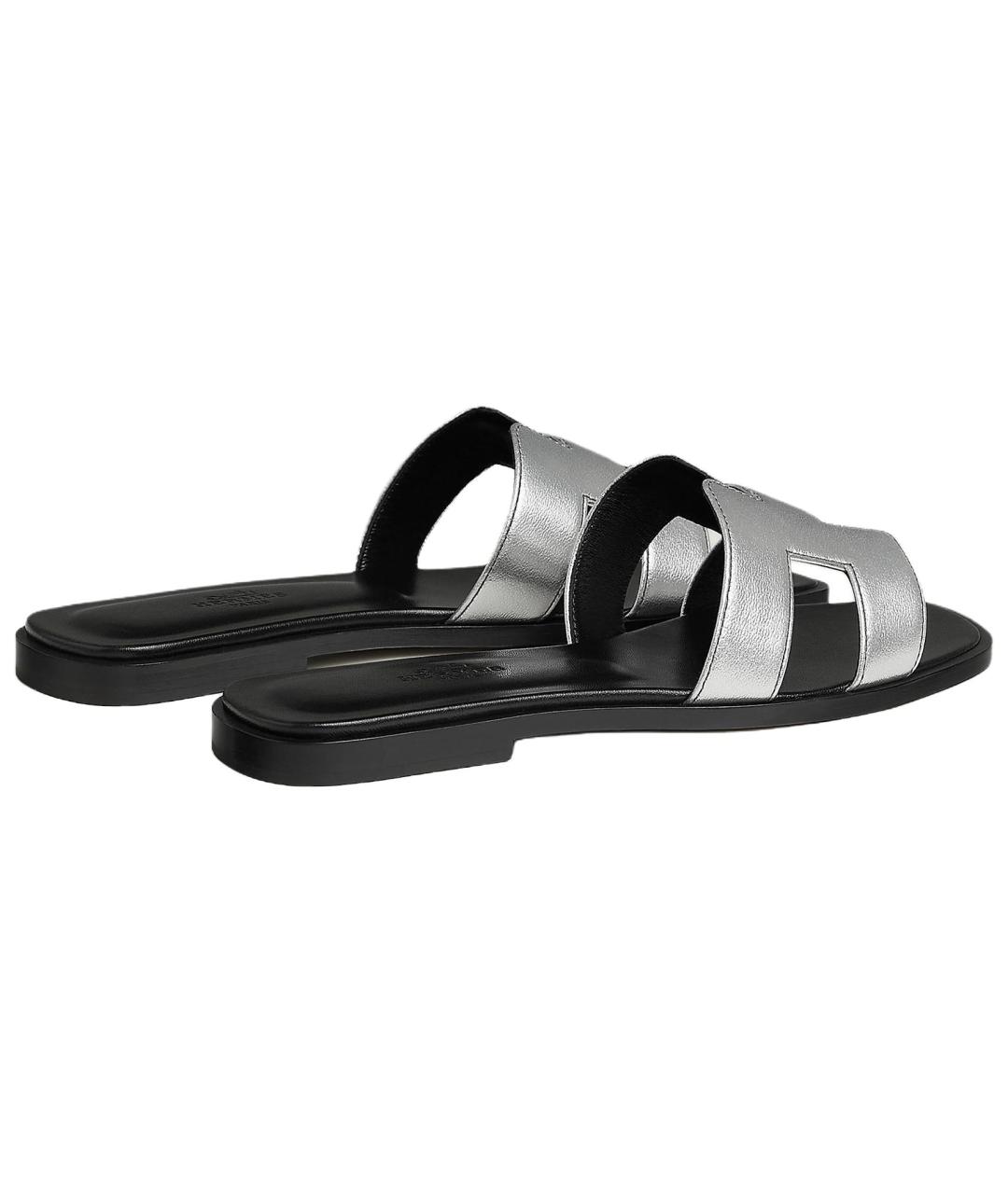 HERMES Серые кожаные шлепанцы, фото 5
