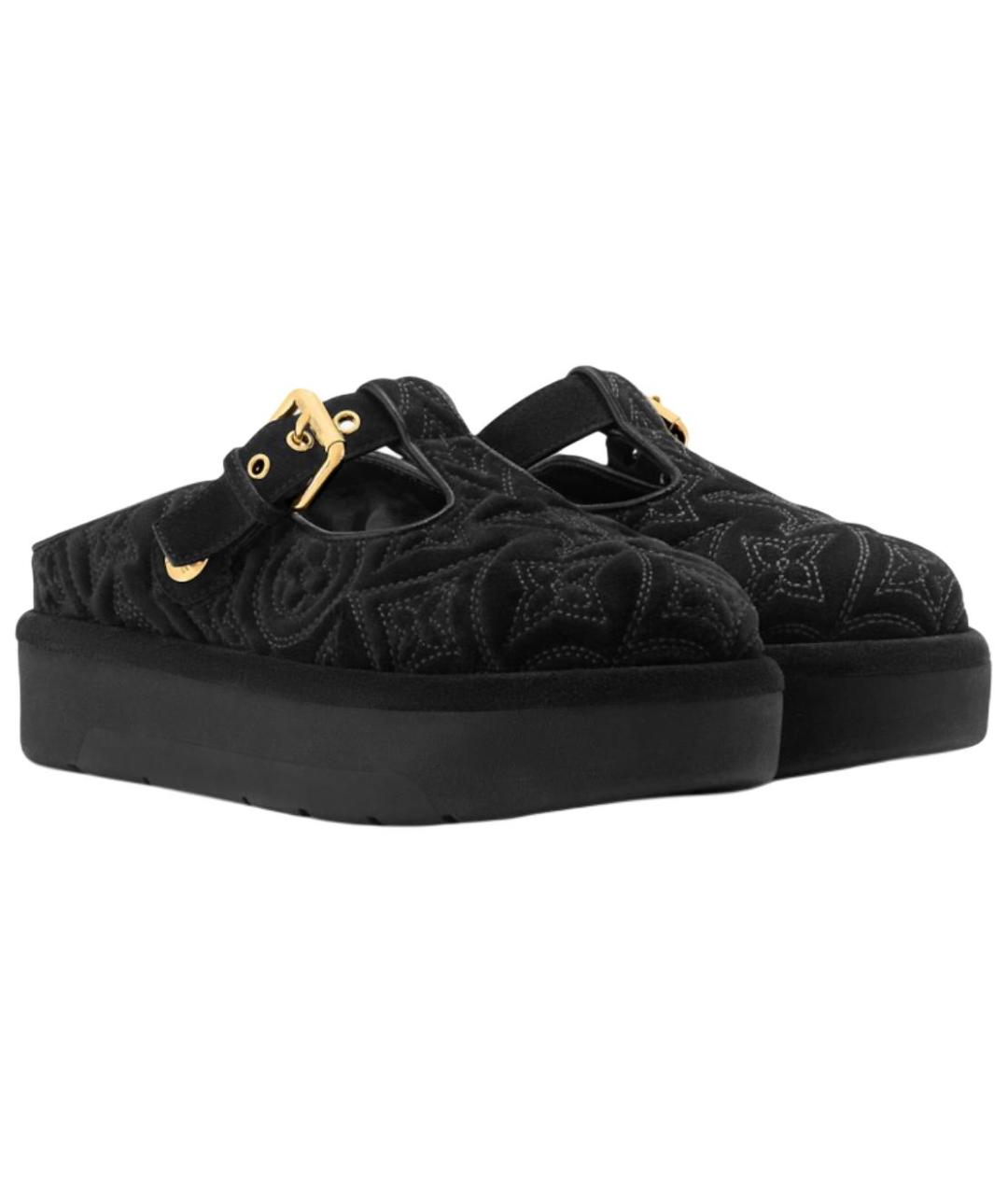 LOUIS VUITTON Черные нубуковые мюли, фото 3