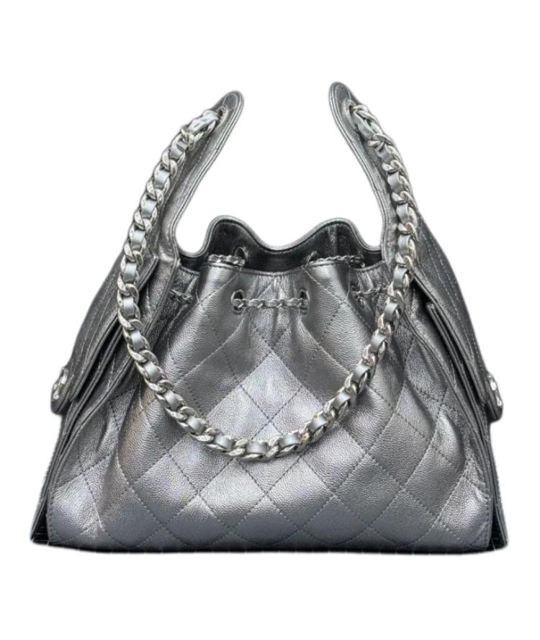 CHANEL Серебряная кожаная сумка через плечо, фото 3