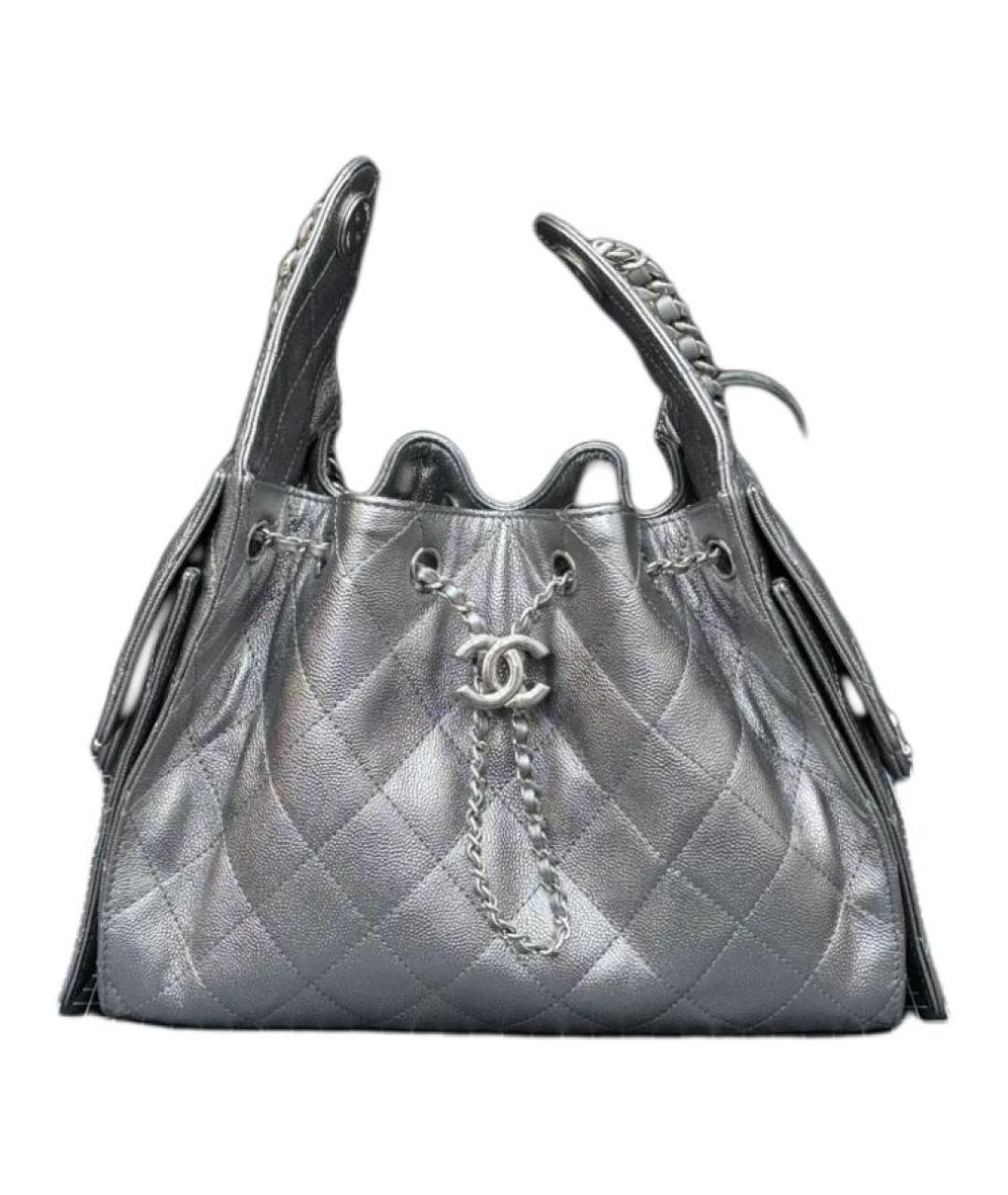 CHANEL Серебряная кожаная сумка через плечо, фото 1