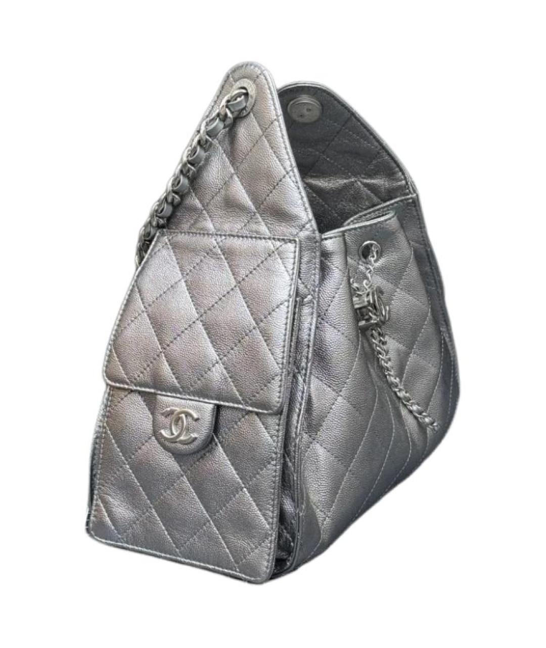 CHANEL Серебряная кожаная сумка через плечо, фото 2