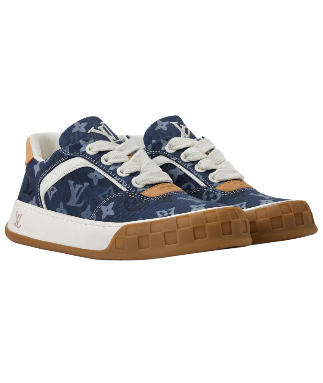 LOUIS VUITTON Синие кожаные низкие кроссовки / кеды, фото 3