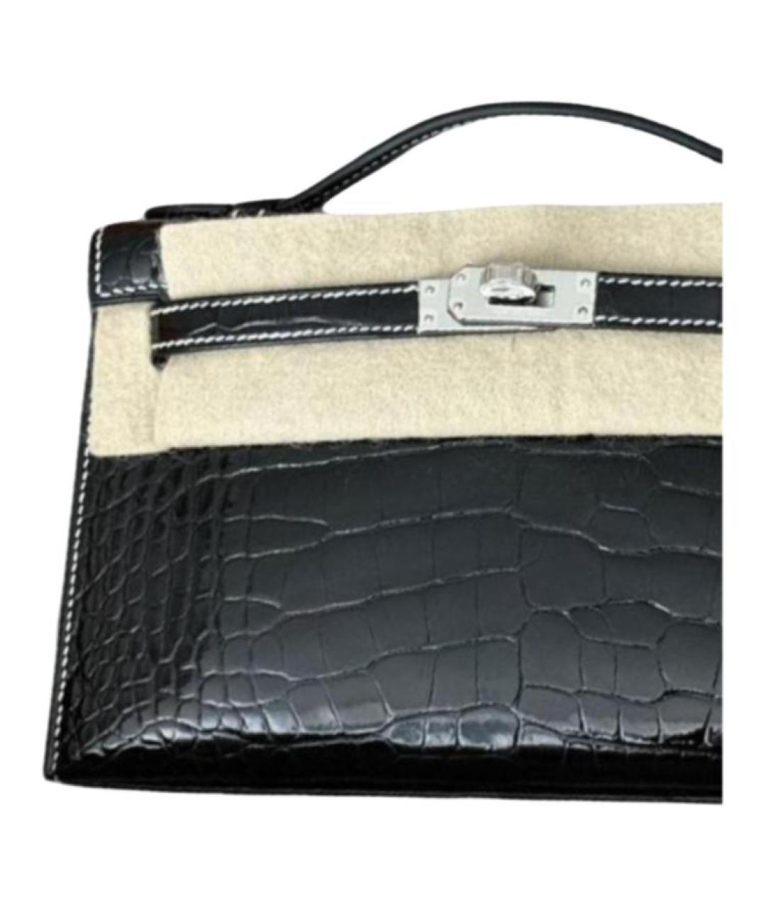 HERMES Черная сумка с короткими ручками из экзотической кожи, фото 2