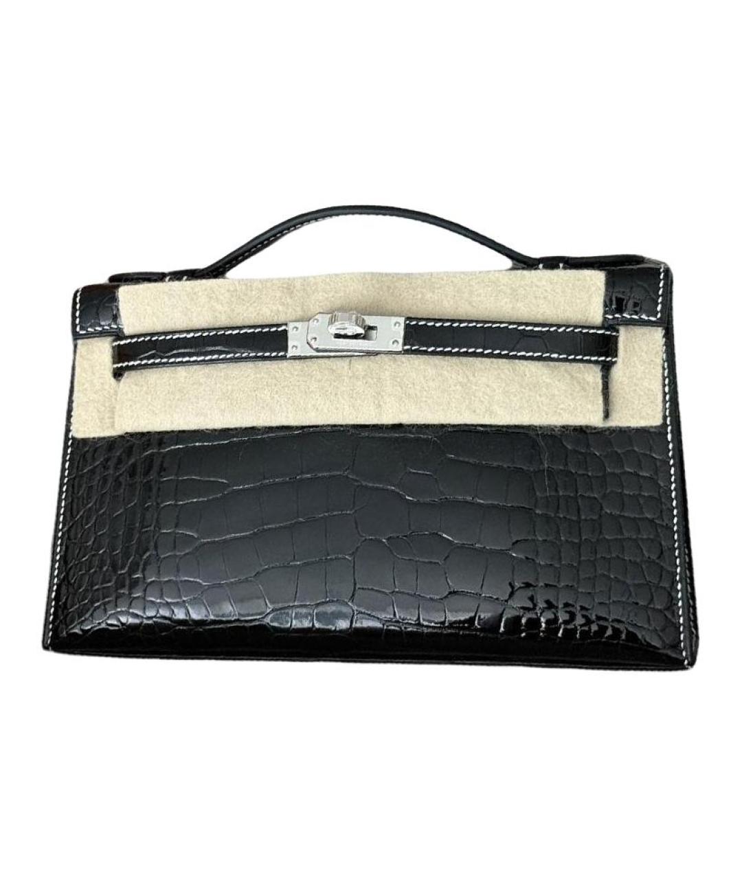 HERMES Черная сумка с короткими ручками из экзотической кожи, фото 1