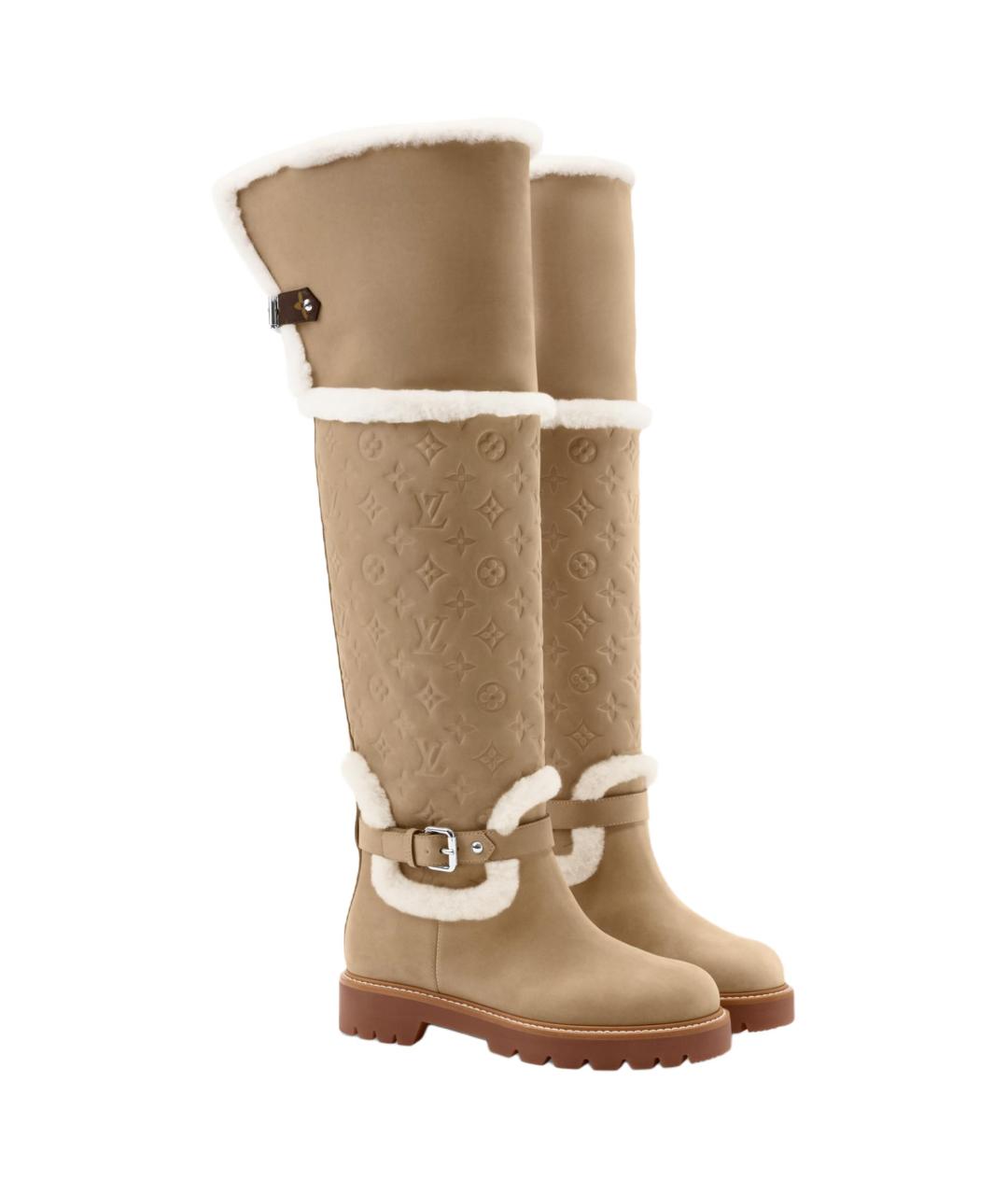 LOUIS VUITTON Бежевые нубуковые сапоги, фото 4