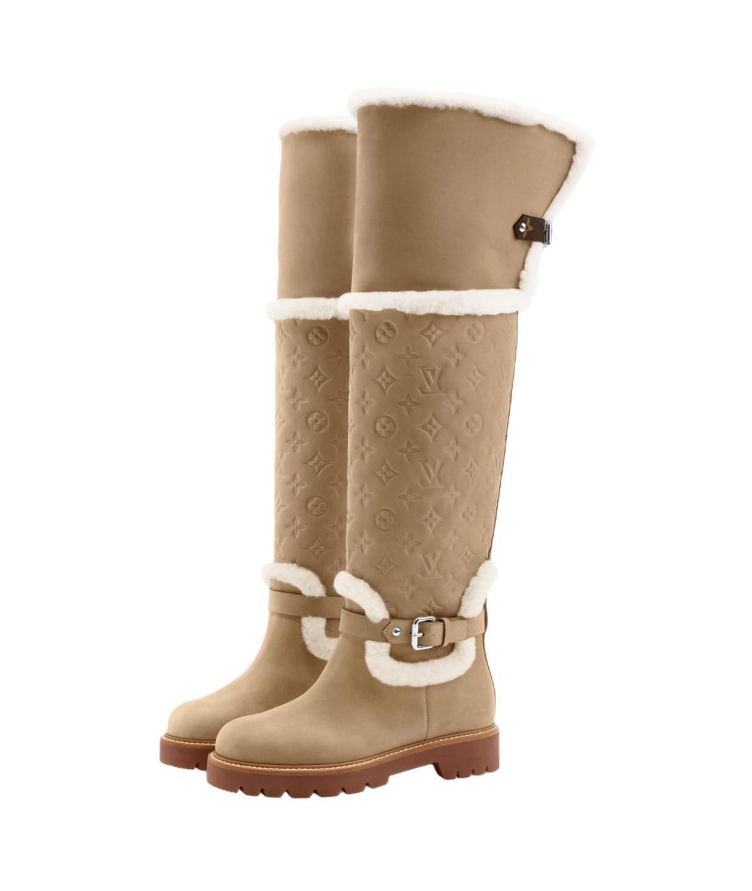 LOUIS VUITTON Бежевые нубуковые сапоги, фото 3