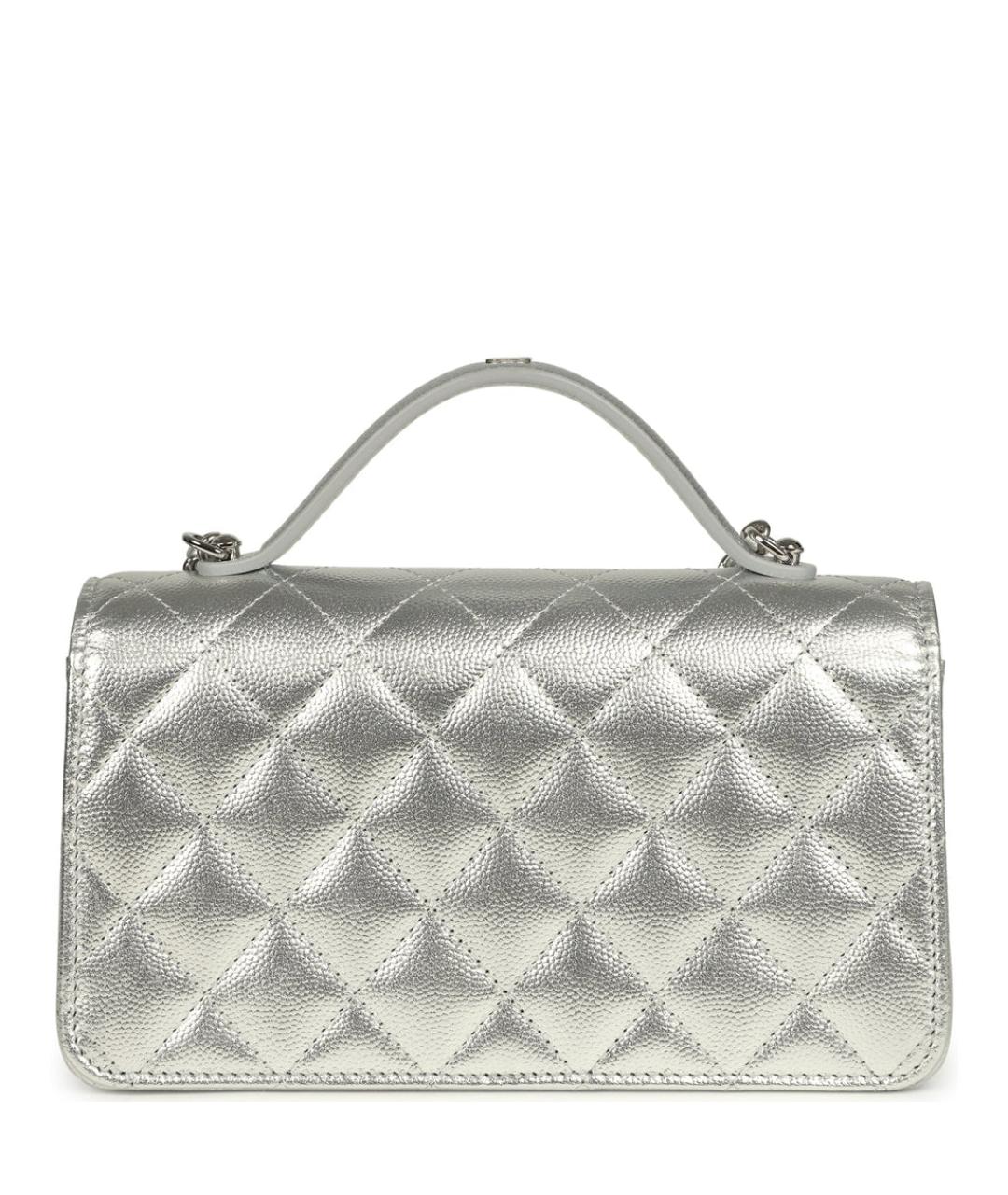 CHANEL Серебряная кожаная сумка с короткими ручками, фото 5