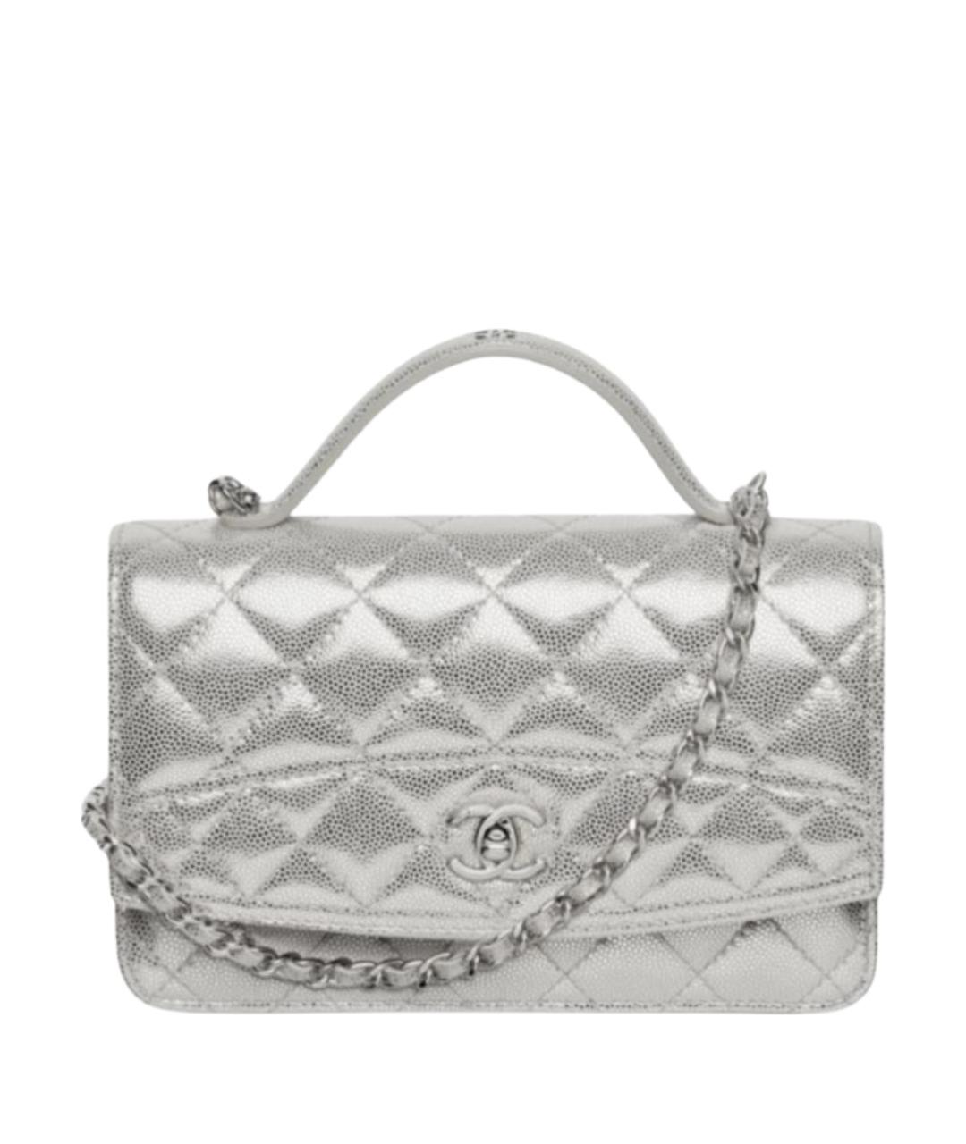 CHANEL Серебряная кожаная сумка с короткими ручками, фото 1