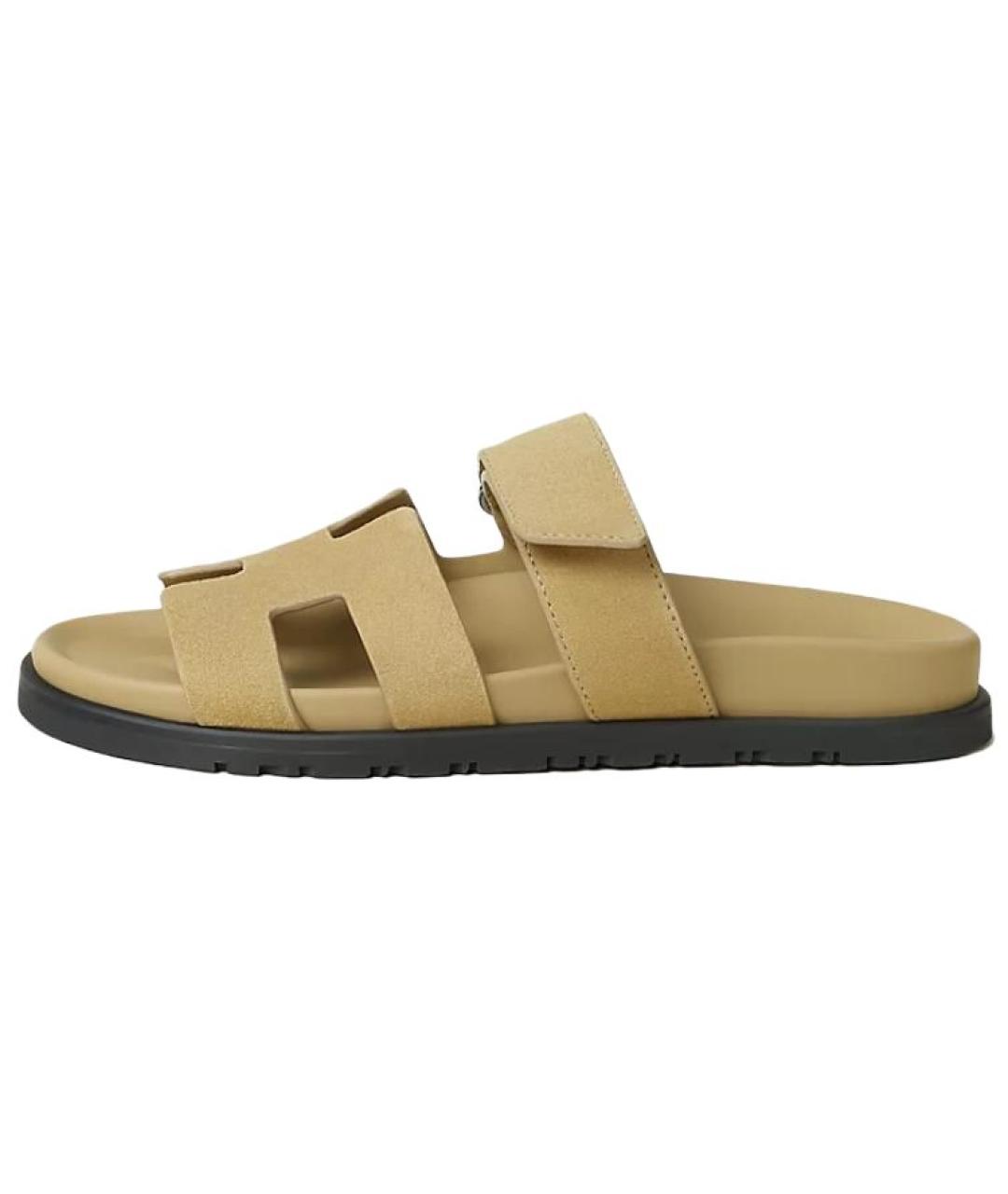 HERMES Желтые замшевые сандалии, фото 2