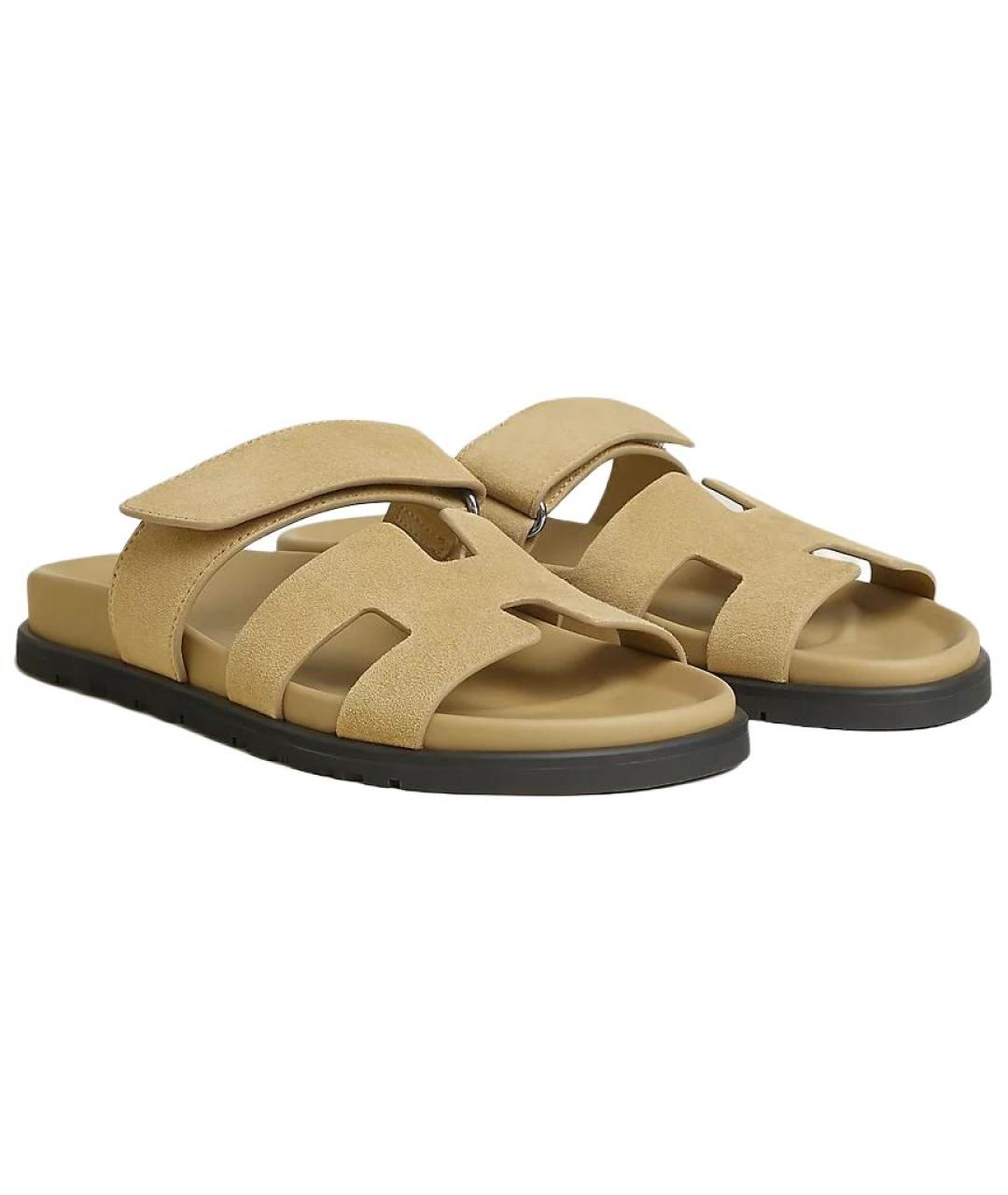 HERMES Желтые замшевые сандалии, фото 3