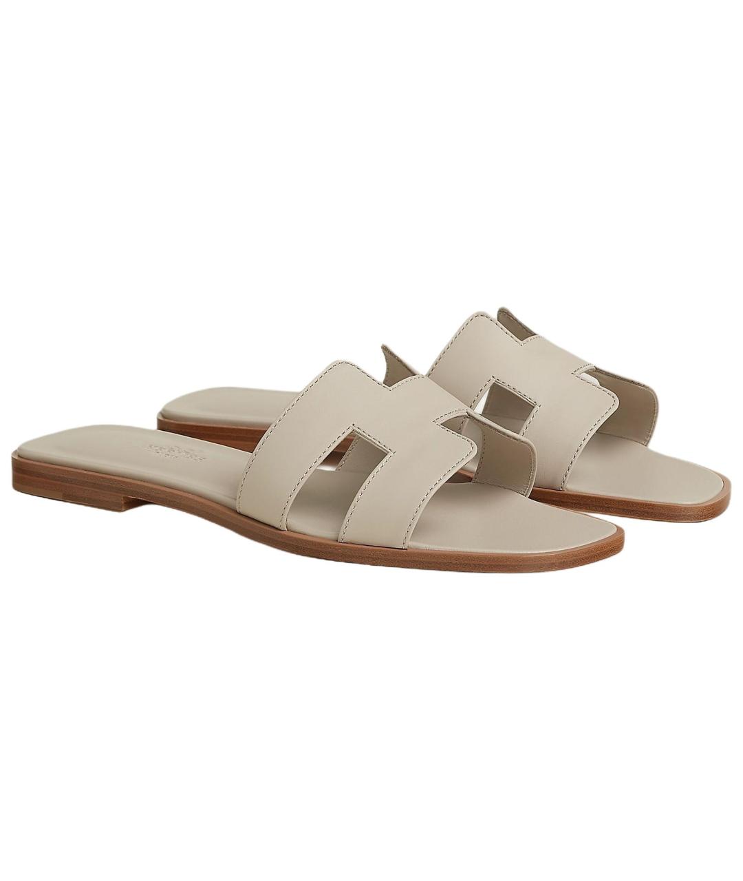 HERMES Бежевые кожаные сандалии, фото 4